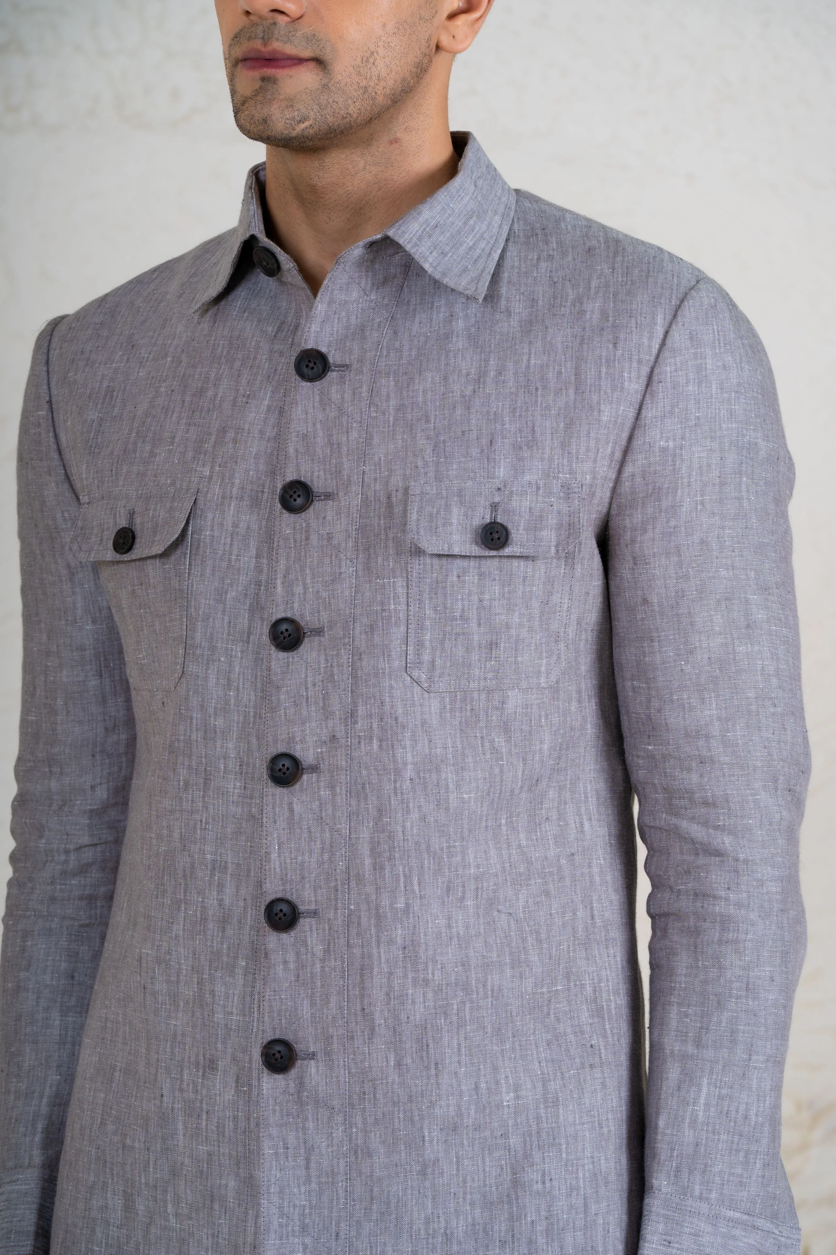 Grey 100% Linen Shacket