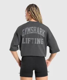 Gymshark Gymshark Lifting Graphic Oversized Baggy T- Shirt - Asphalt Grey