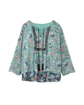 Hailee Peasant Blouse | Teal / Navy