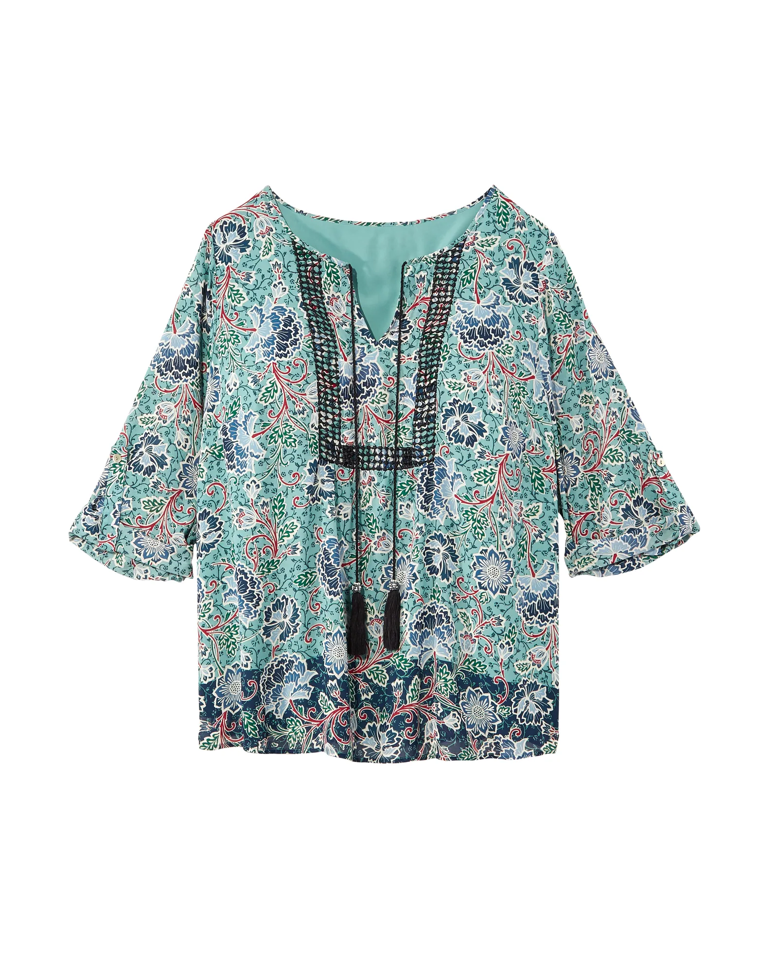 Hailee Peasant Blouse | Teal / Navy