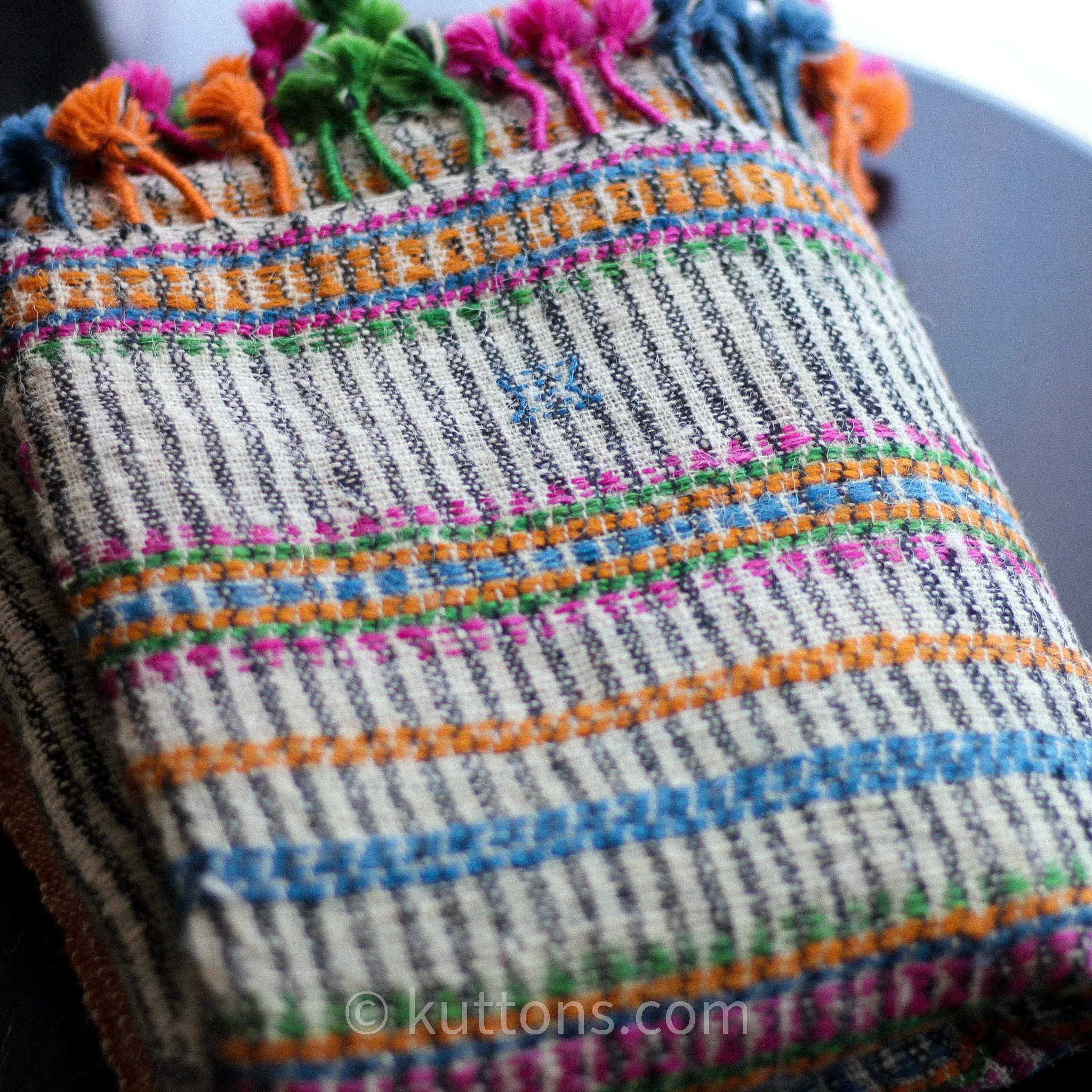 Handspun & Handwoven Woolen Shawl Wrap - Rustic Throw | Colourful Stripes, 37x85"