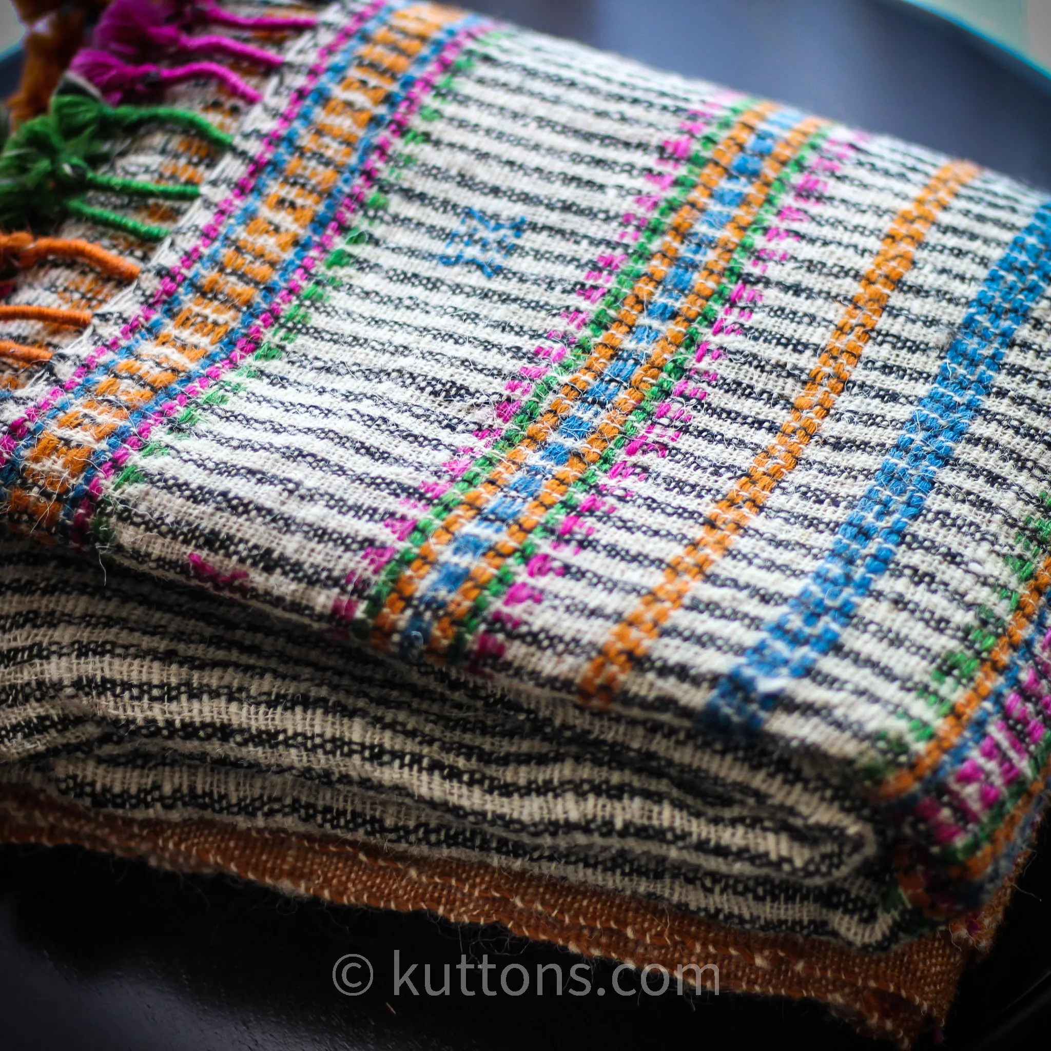 Handspun & Handwoven Woolen Shawl Wrap - Rustic Throw | Colourful Stripes, 37x85"