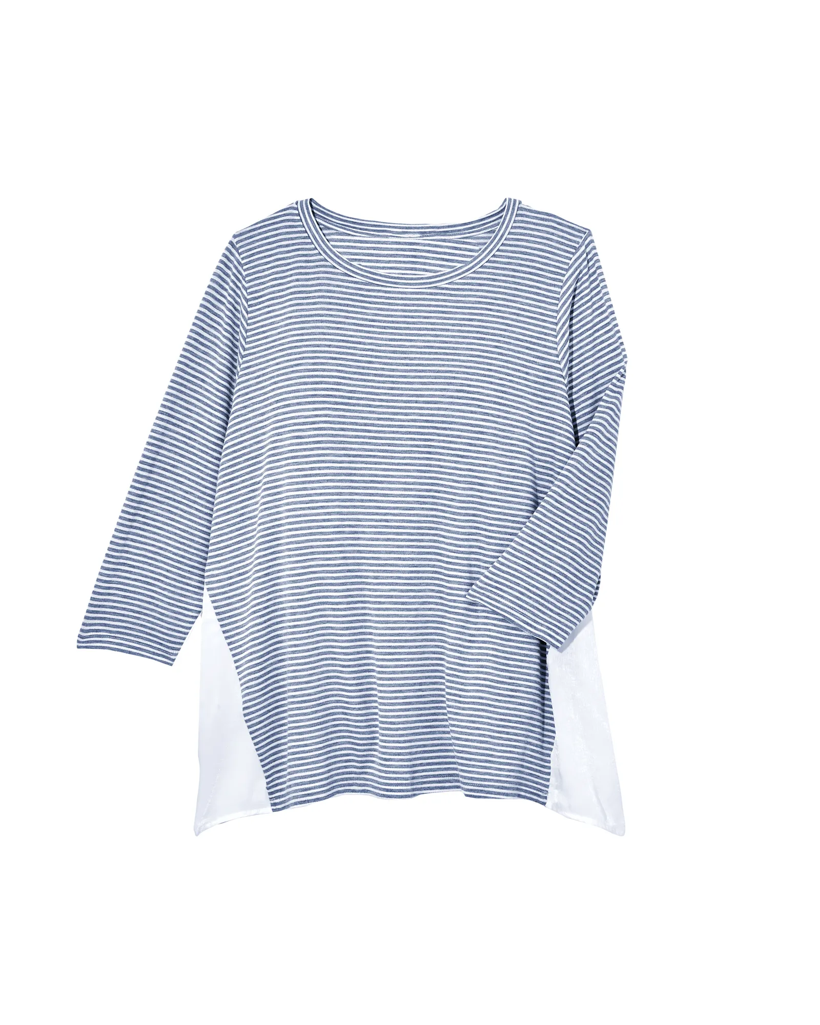 Heather 3/4 Sleeve Tee with Woven Back | Navy / White