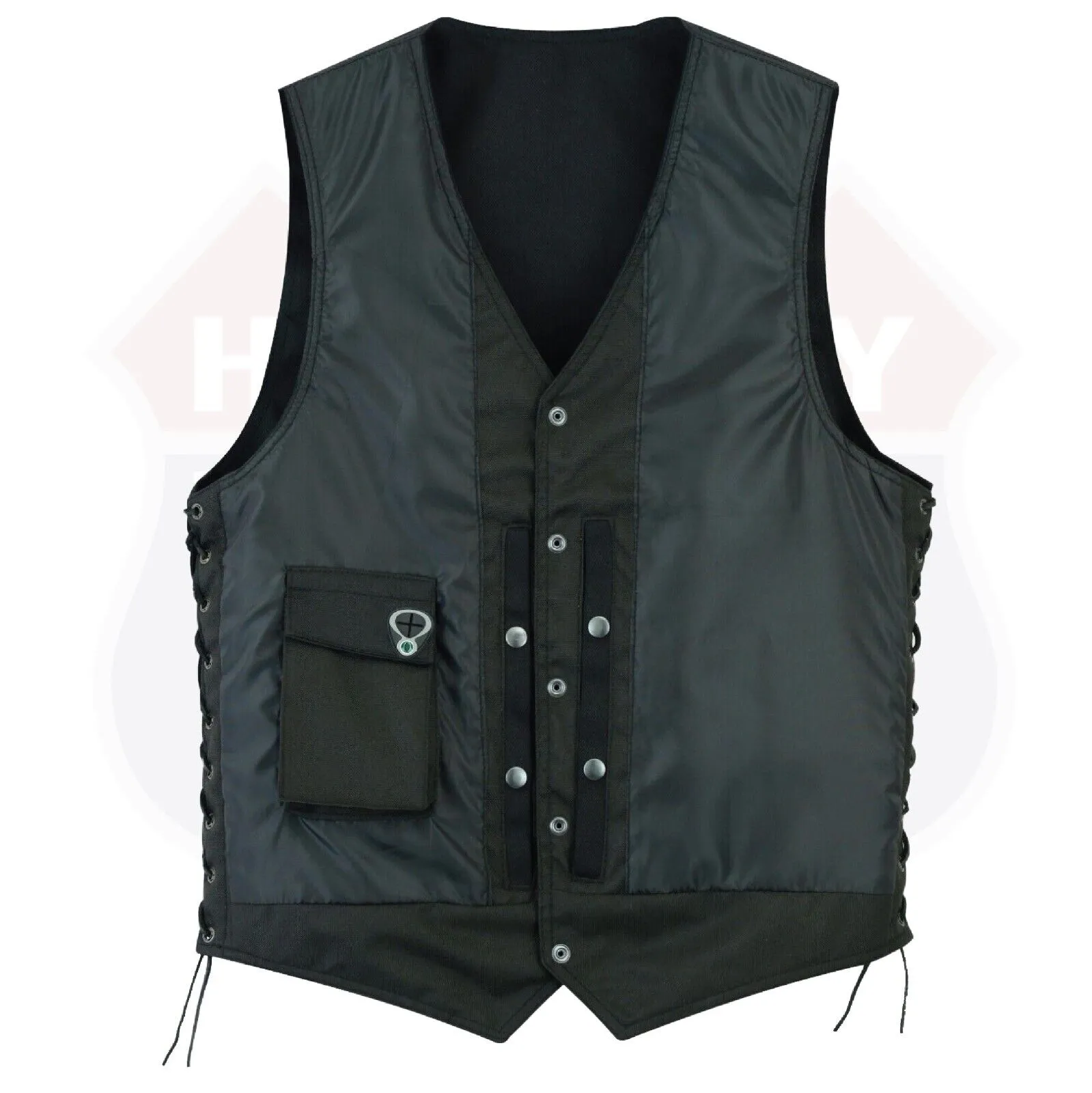 HL21614BLACK DENIM Men's Classic Denim Vest Black Motorcycle Easy Biker Patch Sewing, Side Lacing Western Cut