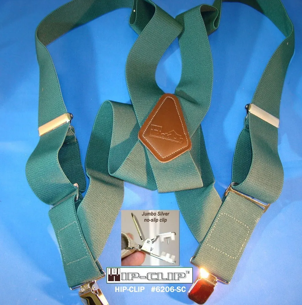 Holdup Brand Dark Green Hip-clip Side Clip Suspenders With Jumbo No-slip Clips