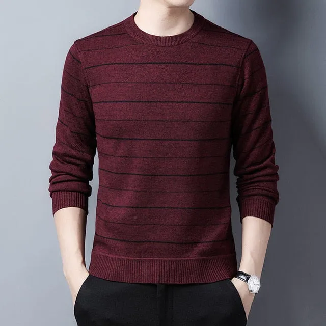 Horizontal Line Decorated Casual Knitted Sweater