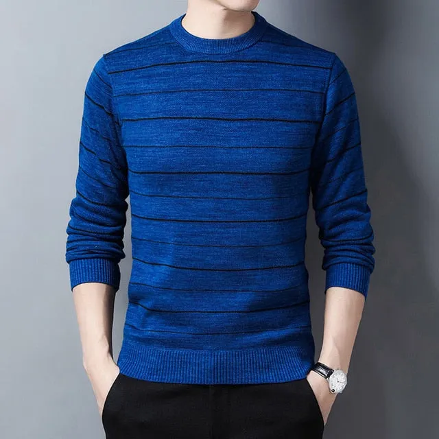 Horizontal Line Decorated Casual Knitted Sweater