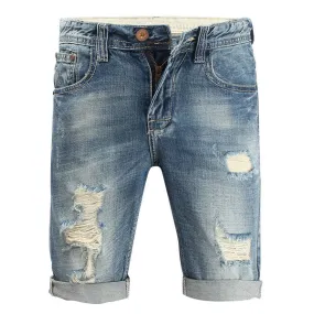 Jeans Stone Washed Denim Shorts Summer Overknee Stylish Worn Hole