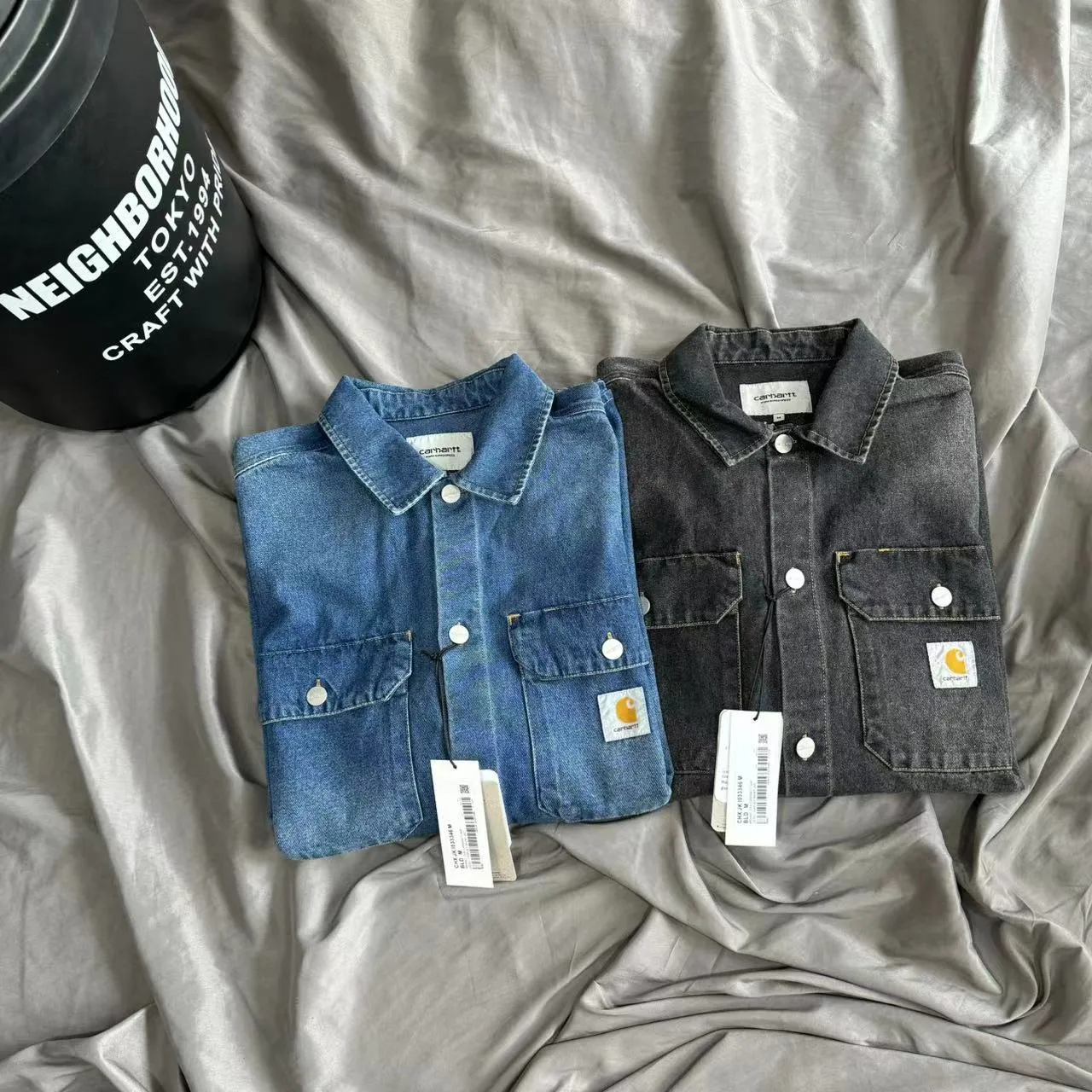 Jinquedai carhartt jacket outfit New Heavy Washed Pocket Workwear Denim Shirt Loose American Retro Coat Jacket