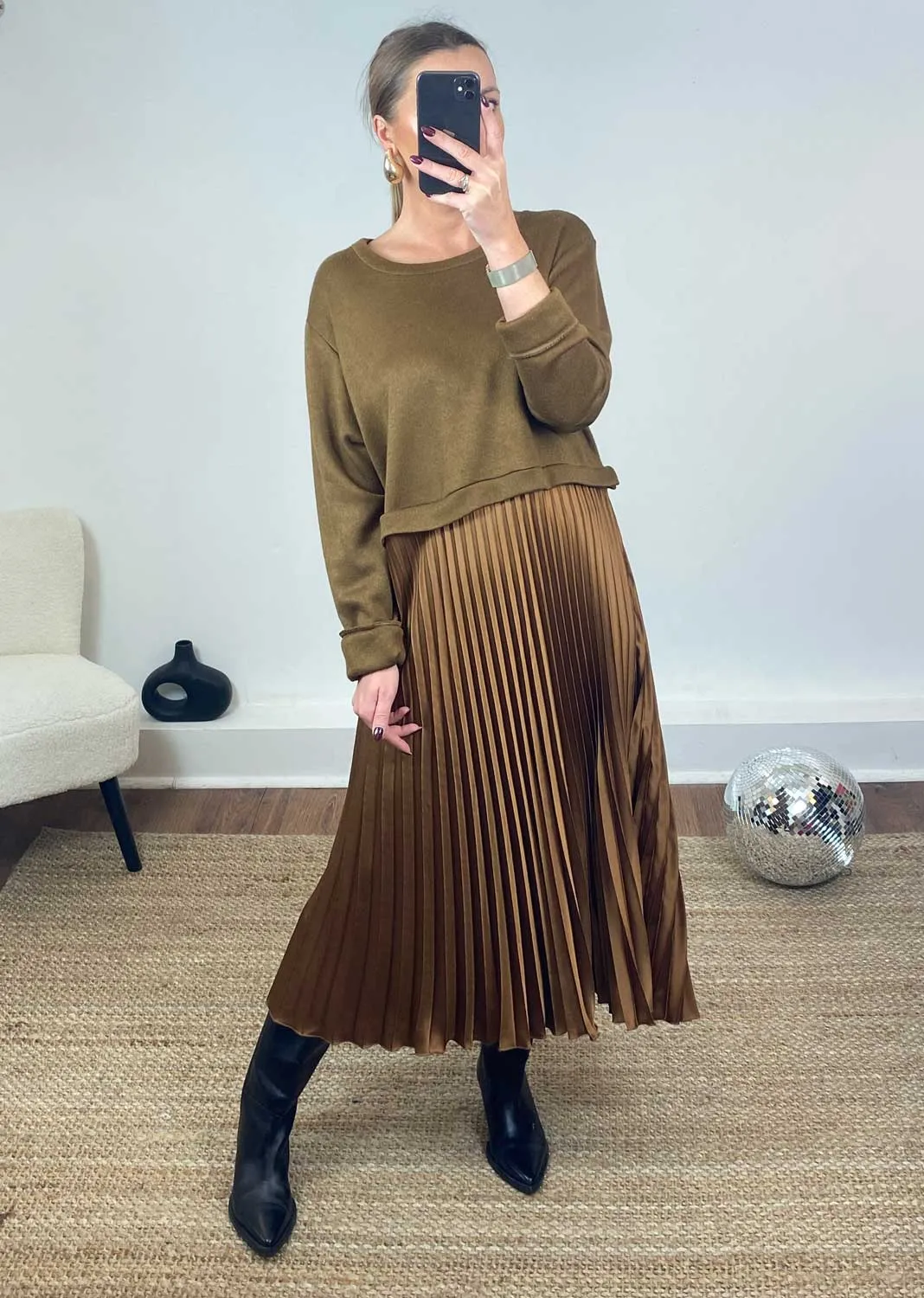 Joie Pleated Dress in Camel