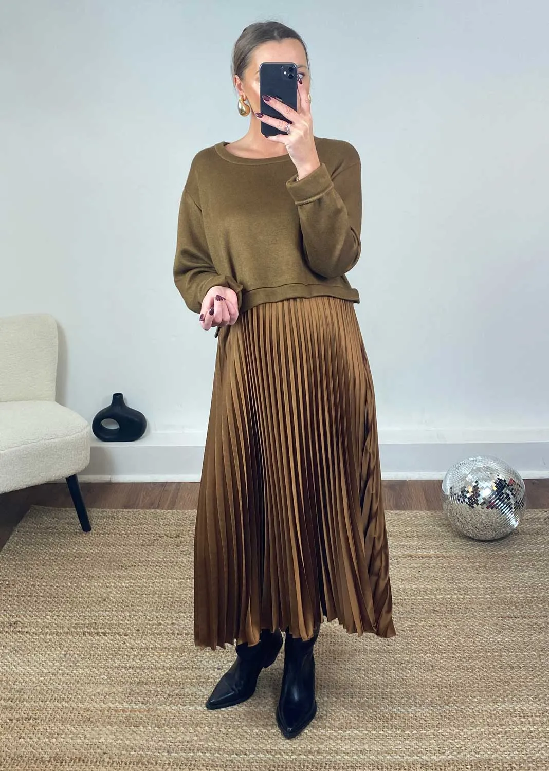 Joie Pleated Dress in Camel