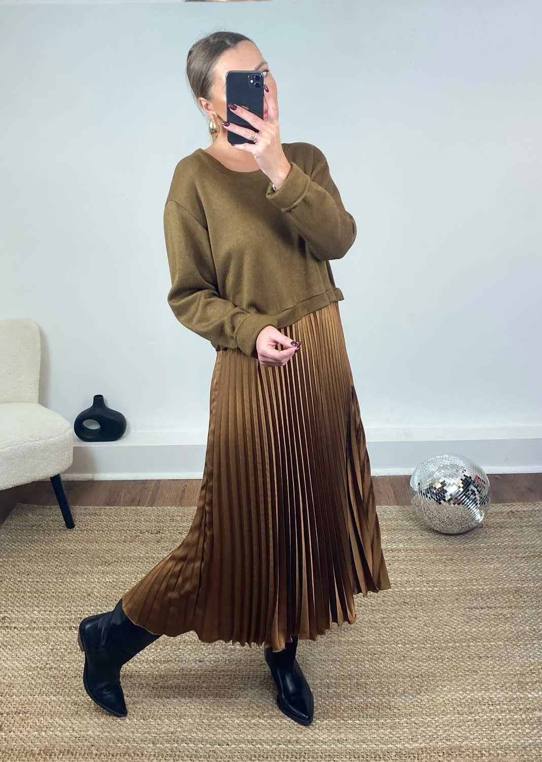 Joie Pleated Dress in Camel