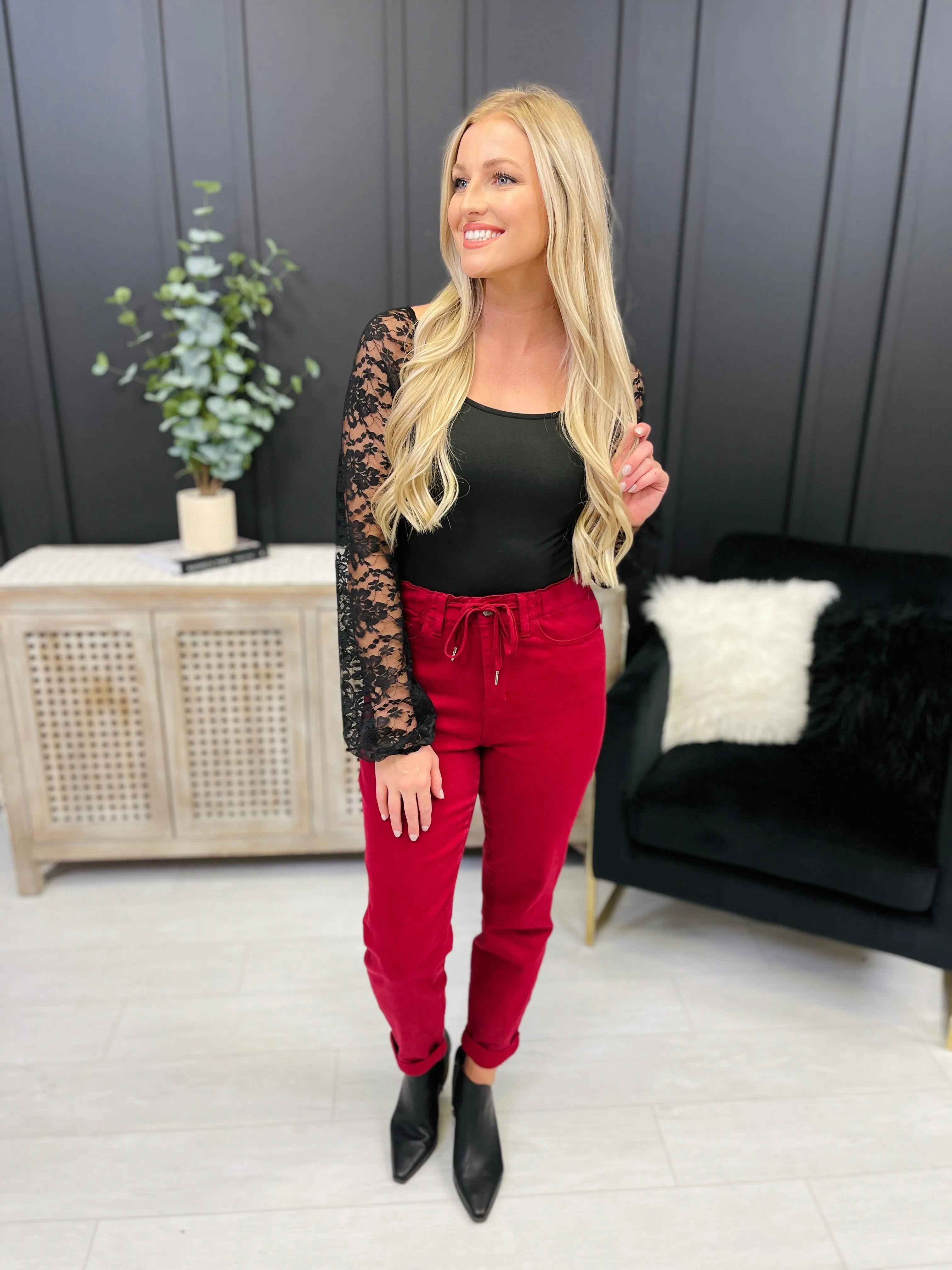 Judy Blue REG/CURVY Red, Red, Wine Denim Joggers