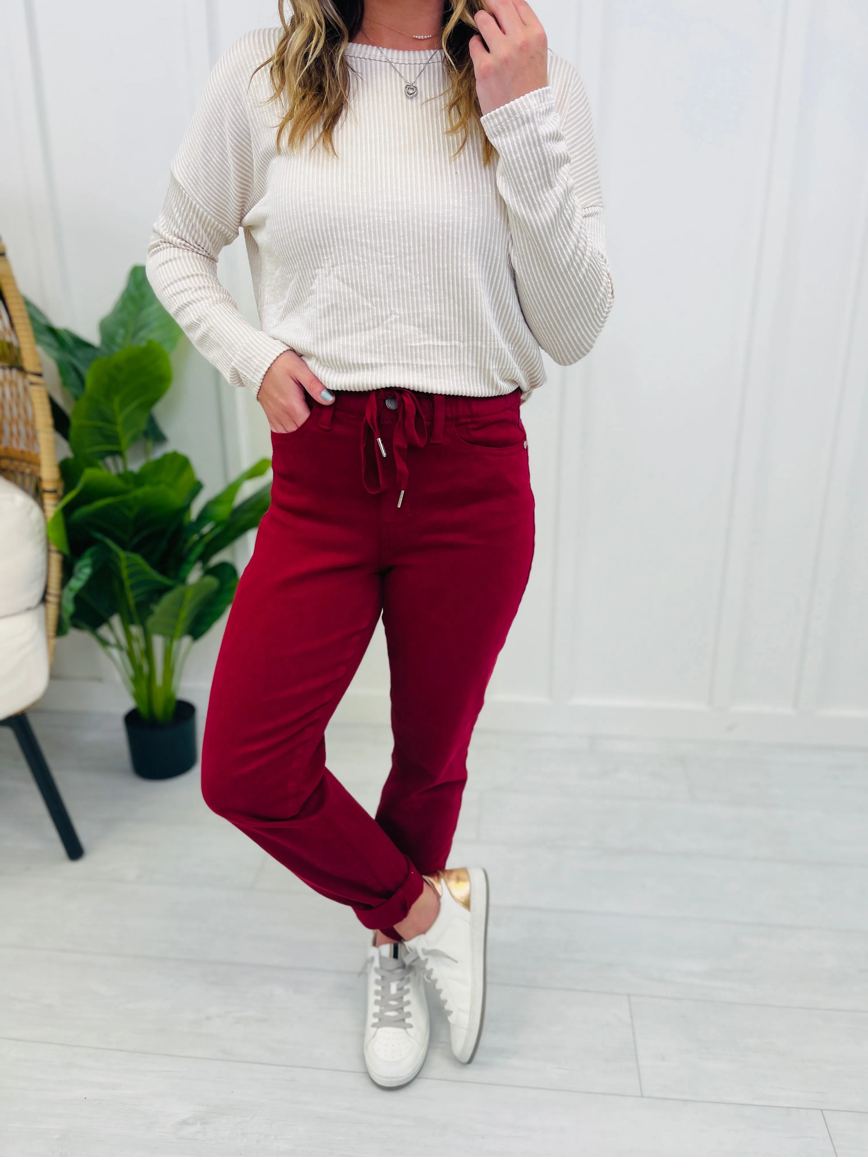 Judy Blue REG/CURVY Red, Red, Wine Denim Joggers