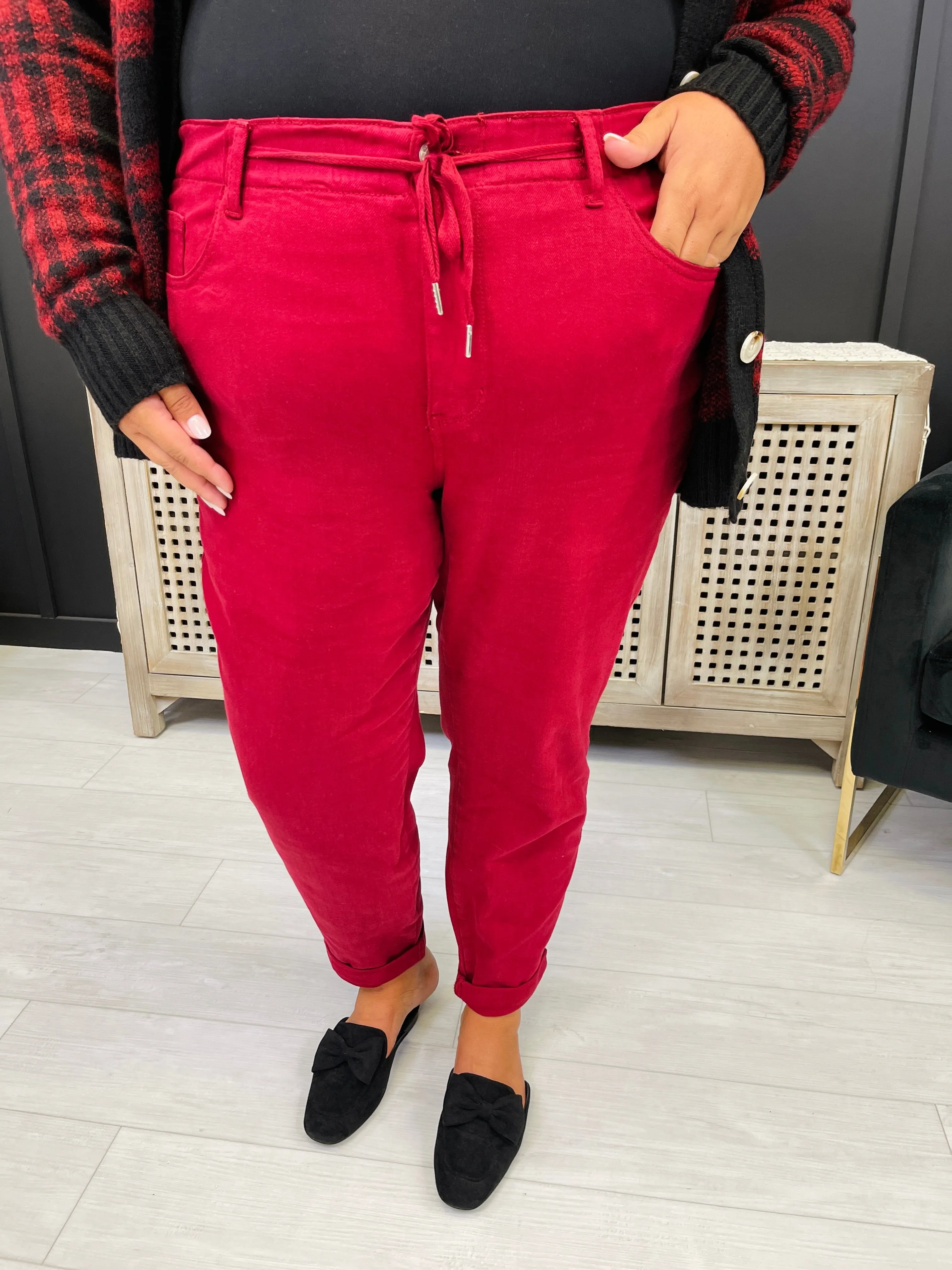 Judy Blue REG/CURVY Red, Red, Wine Denim Joggers