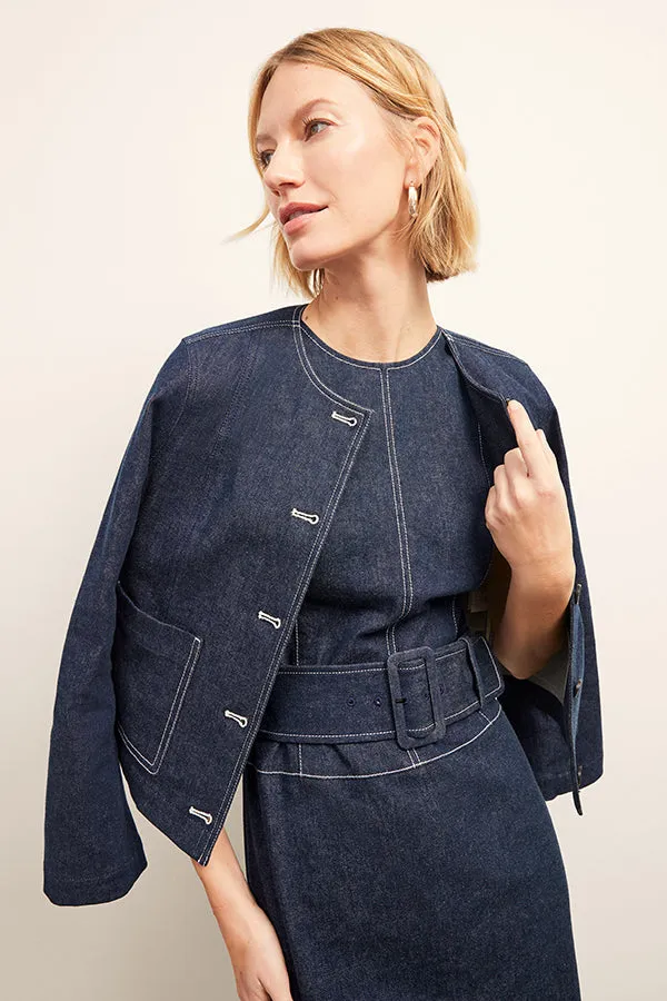 Kane Cropped Jacket - Stretch Denim Suiting :: Dark Wash