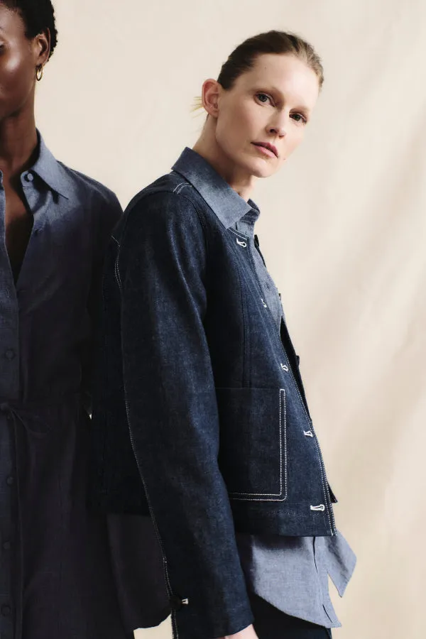 Kane Cropped Jacket - Stretch Denim Suiting :: Dark Wash