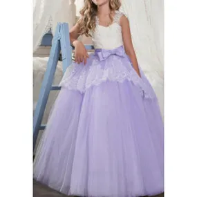 Ketty More Kids Girls Lace Decorated Silk Bow Wedding Dress-KGDC2663