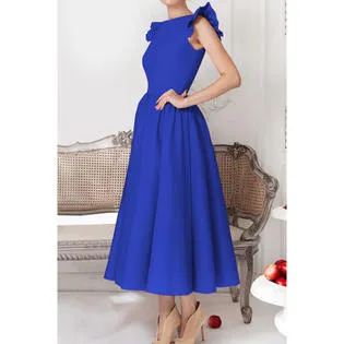 Ketty More Women High Neck Ruffle Sleeve Pleated Swing Dress-KMWDC663