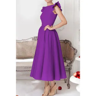 Ketty More Women High Neck Ruffle Sleeve Pleated Swing Dress-KMWDC663