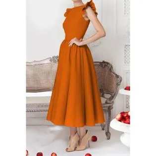 Ketty More Women High Neck Ruffle Sleeve Pleated Swing Dress-KMWDC663