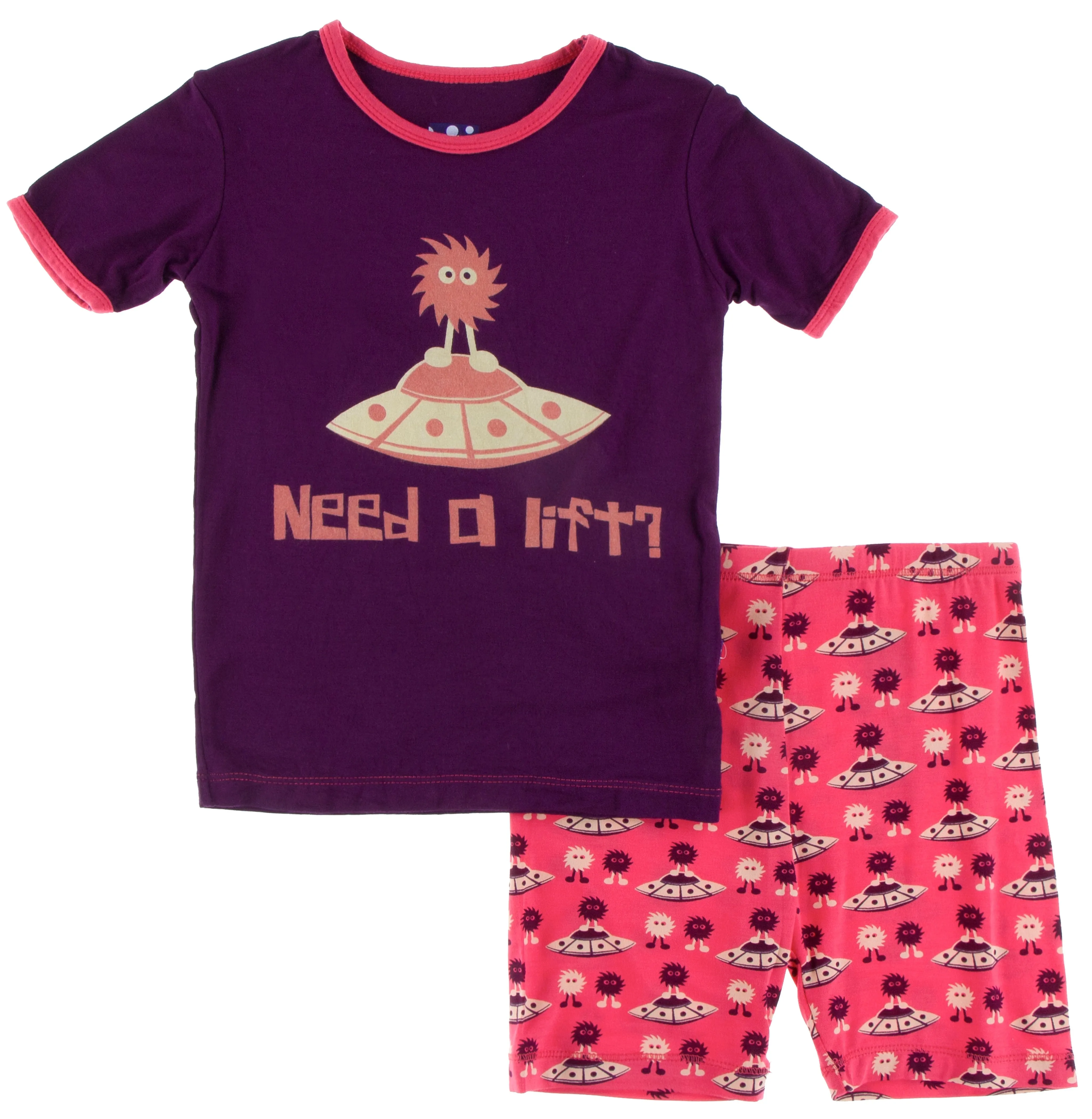 KicKee Pants Red Ginger Aliens with Flying Saucers S/S Pajama Set with Shorts