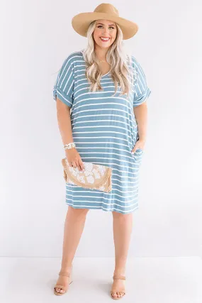 Kisses And Stripes Dress In Airy Blue Curves