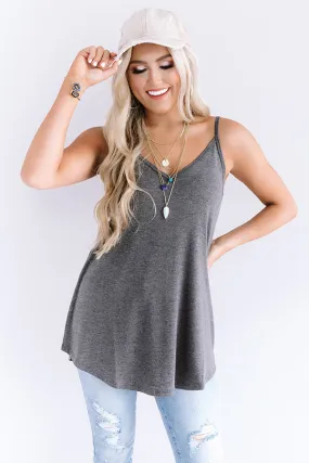 Kisses On The Coast Shift Tank In Dark Grey