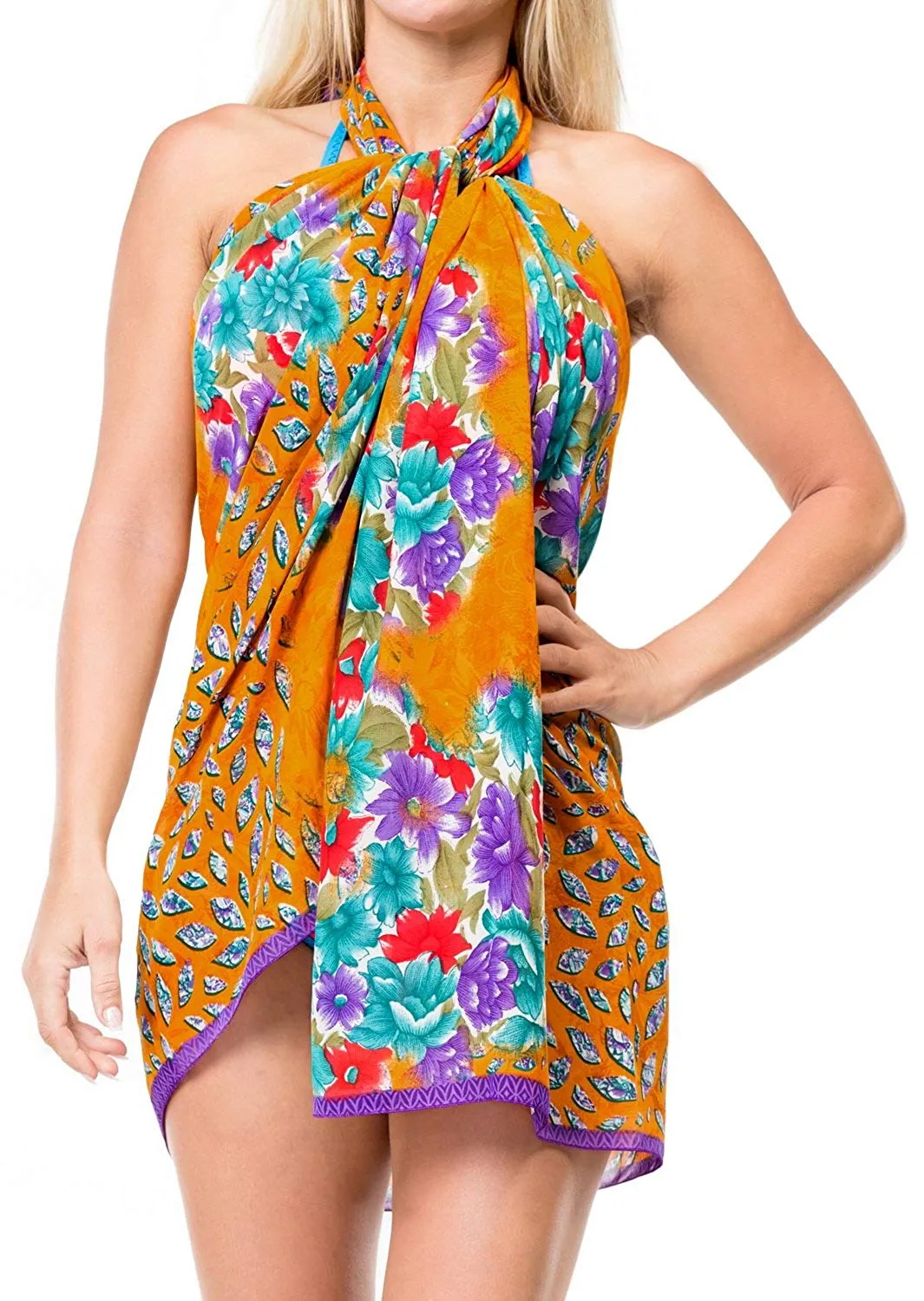 LA LEELA Women Bikini Cover up Wrap Dress Swimwear Sarong Digital ONE Size