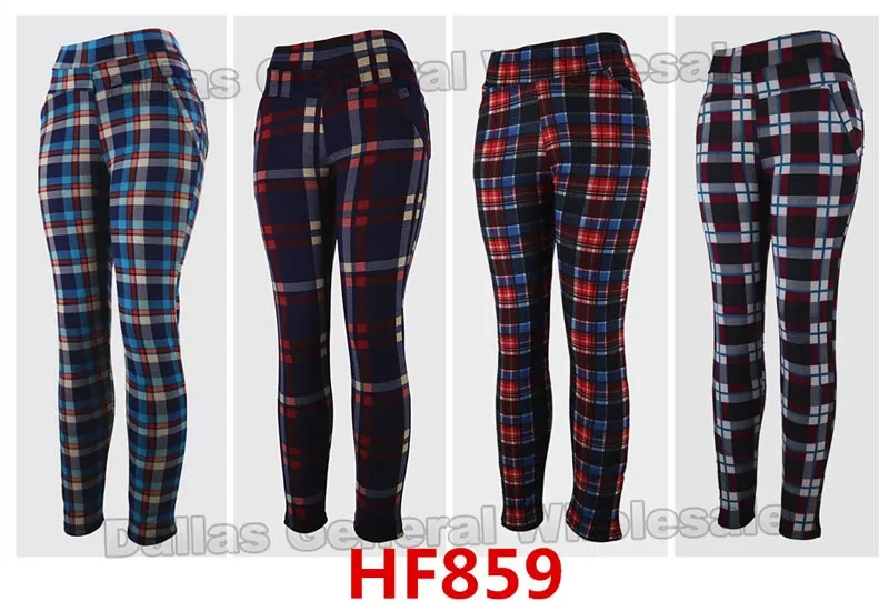 Ladies Plaid Fur Lining Fitted Pants Wholesale