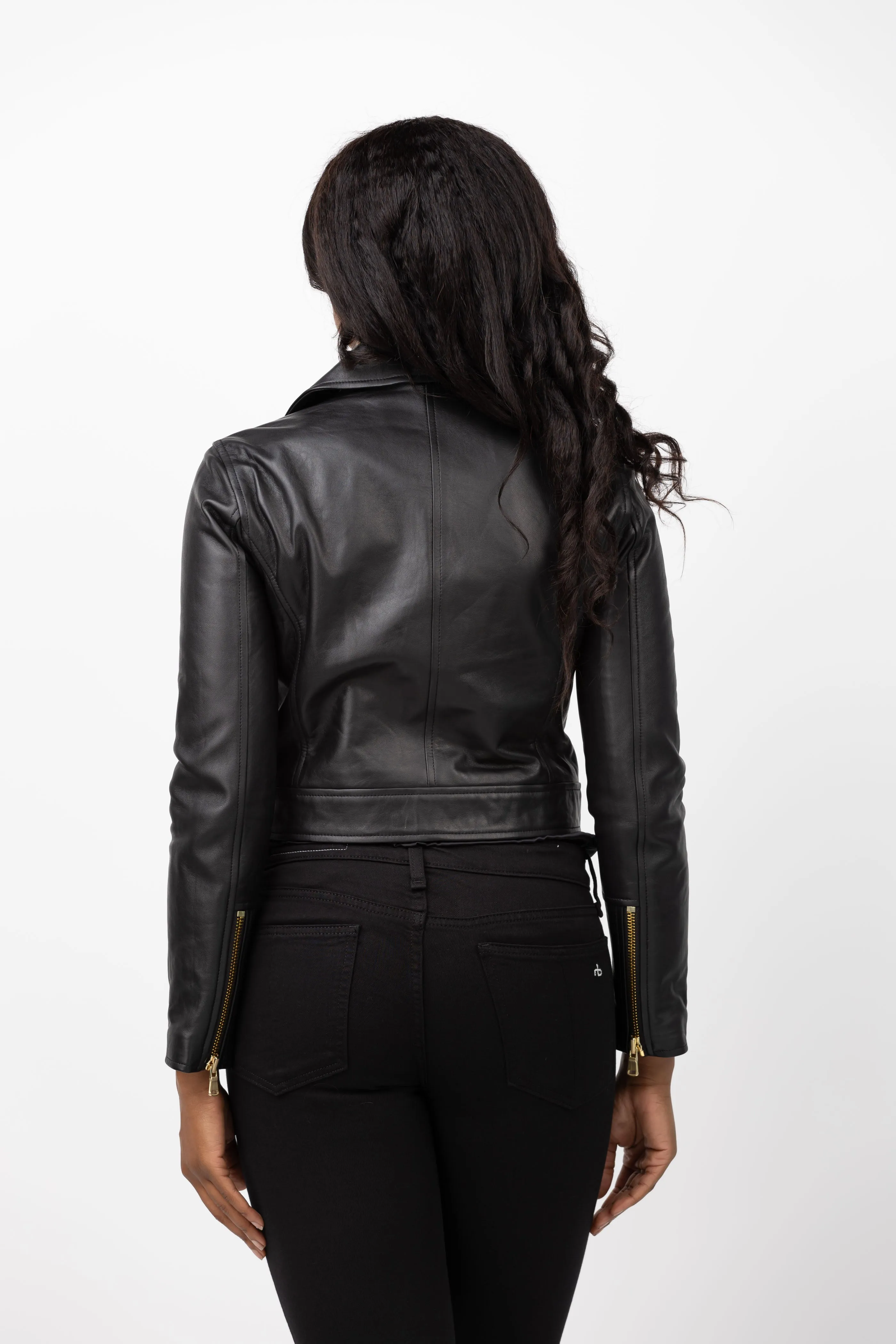 L'Agence Onna Cropped Biker Jacket in Black