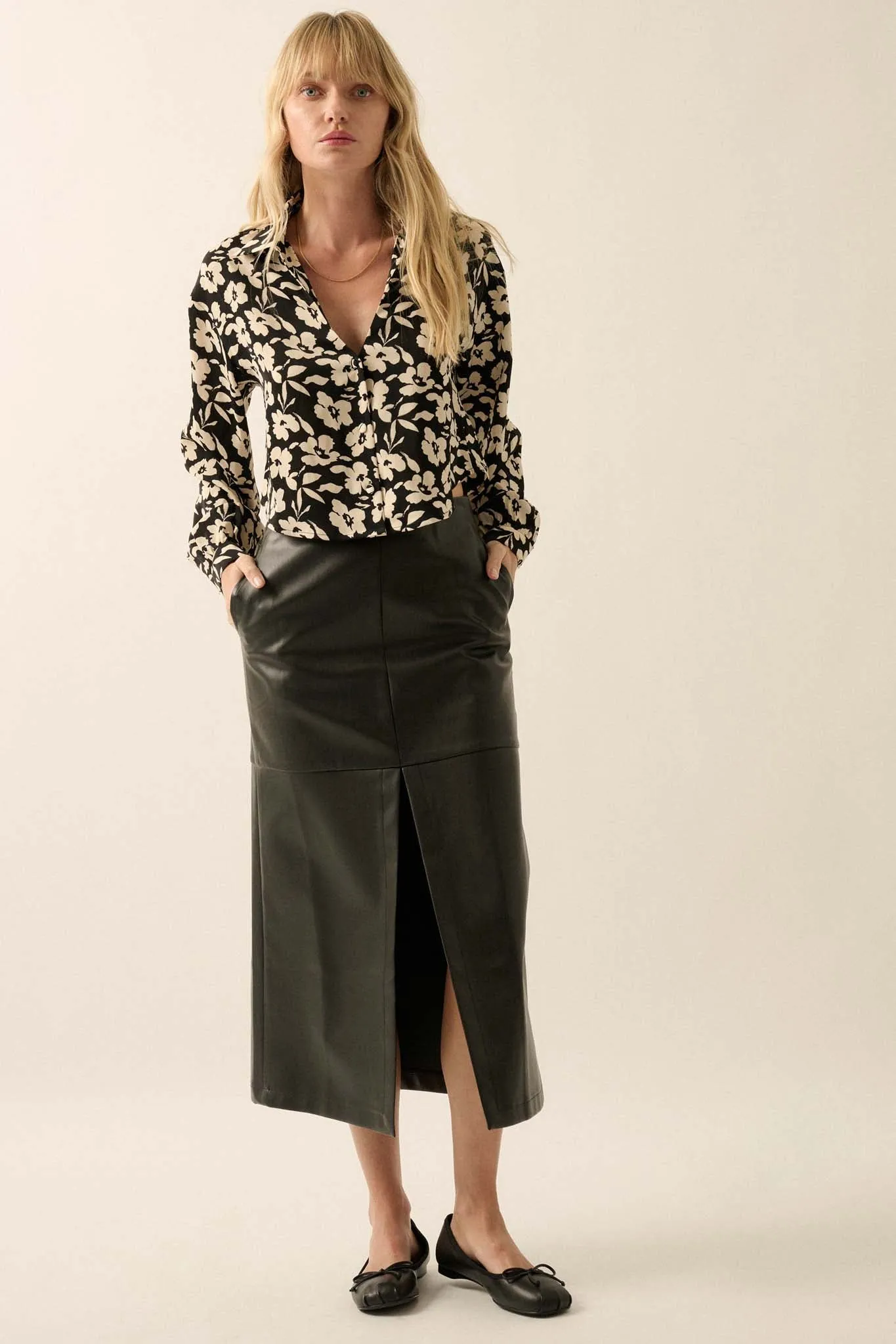 Leading Edge Vegan Leather Pencil Skirt