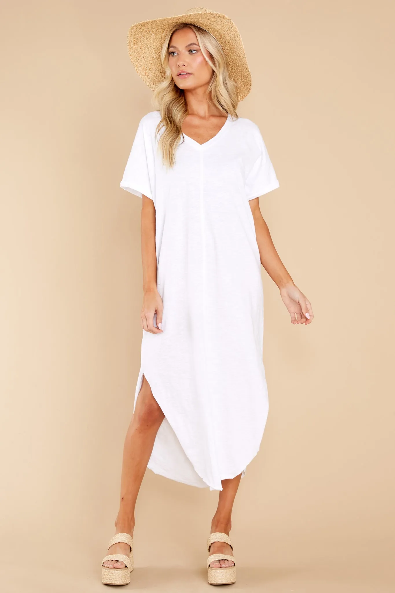 Leia White Slub Midi Dress