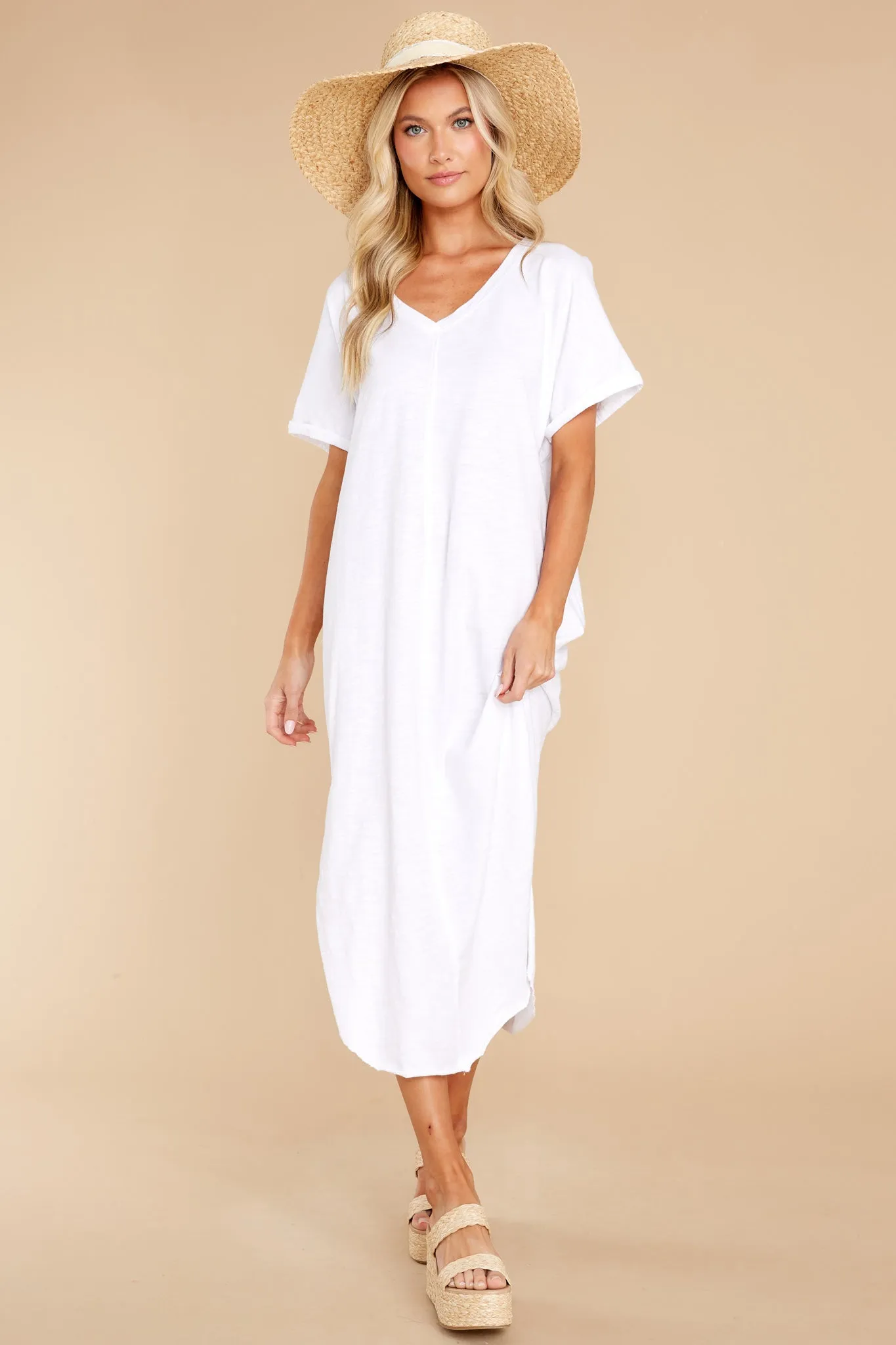 Leia White Slub Midi Dress