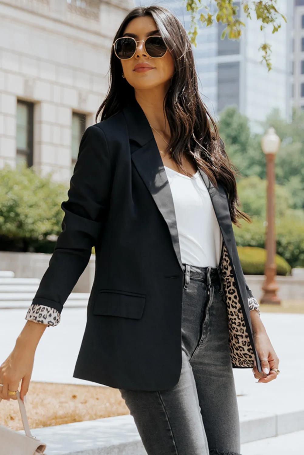 Leopard Lining One-Button Blazer