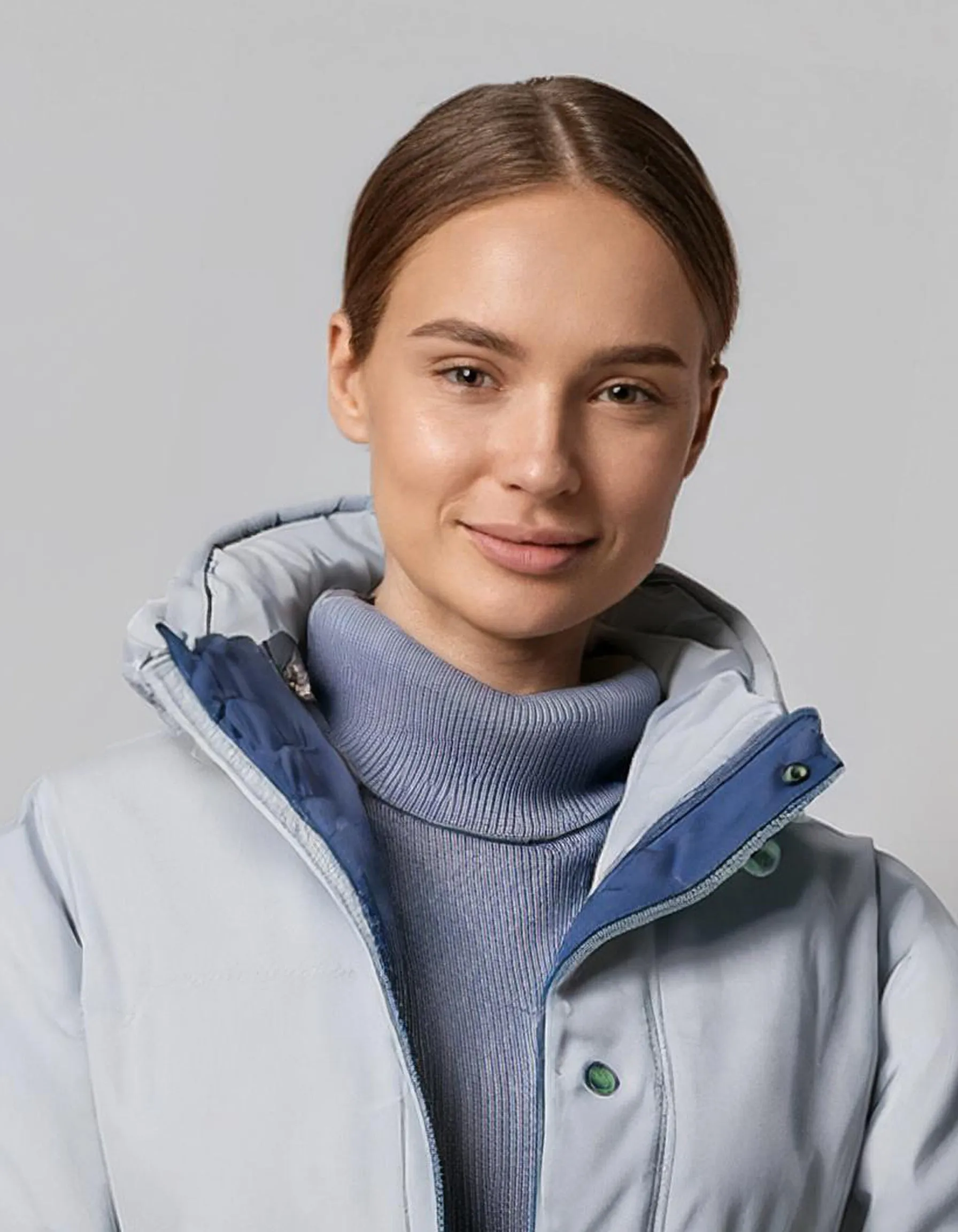 Light Blue Parka with Thick Hood and Insulation