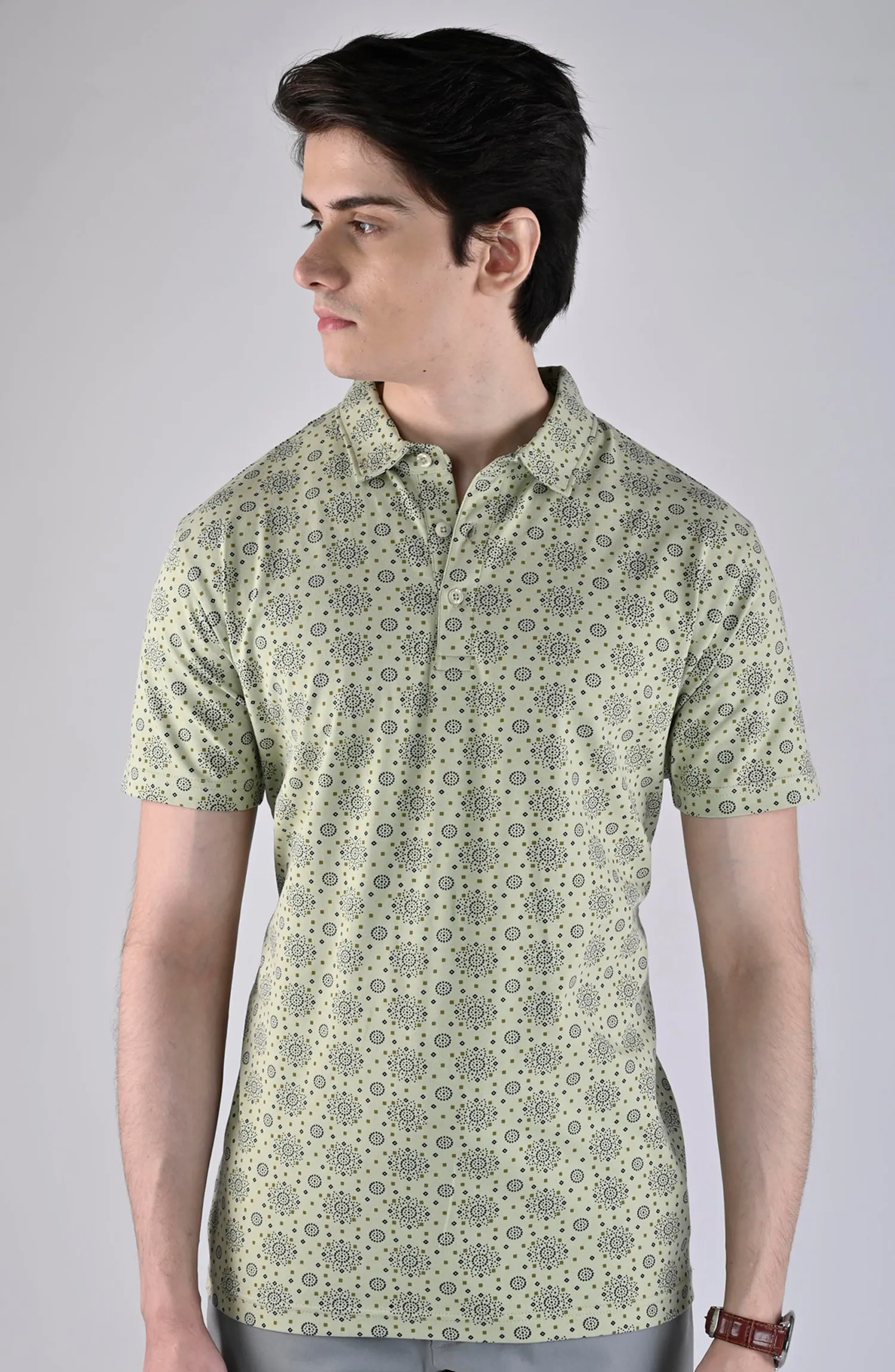 Light Green Printed Polo Shirt