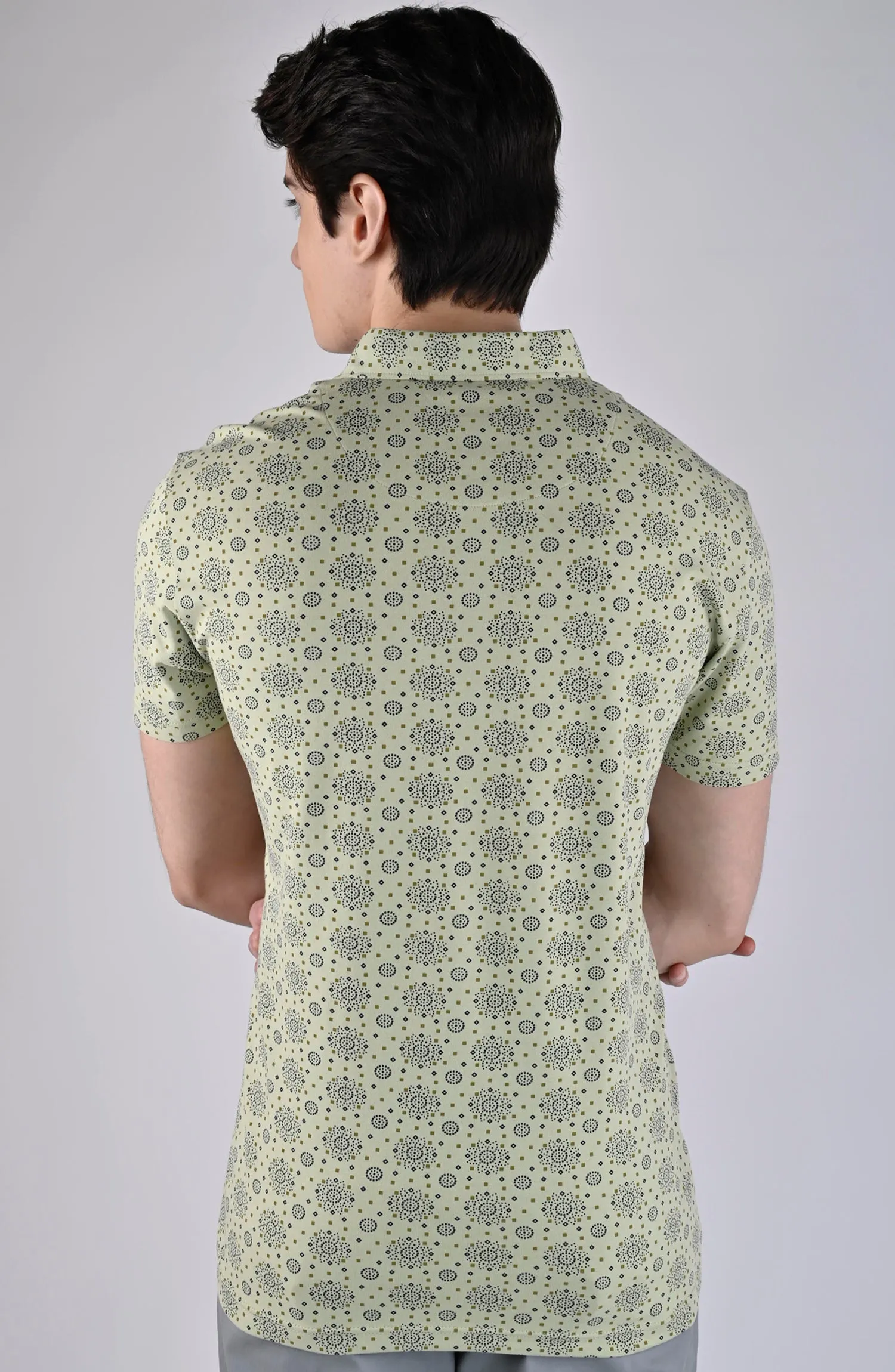 Light Green Printed Polo Shirt