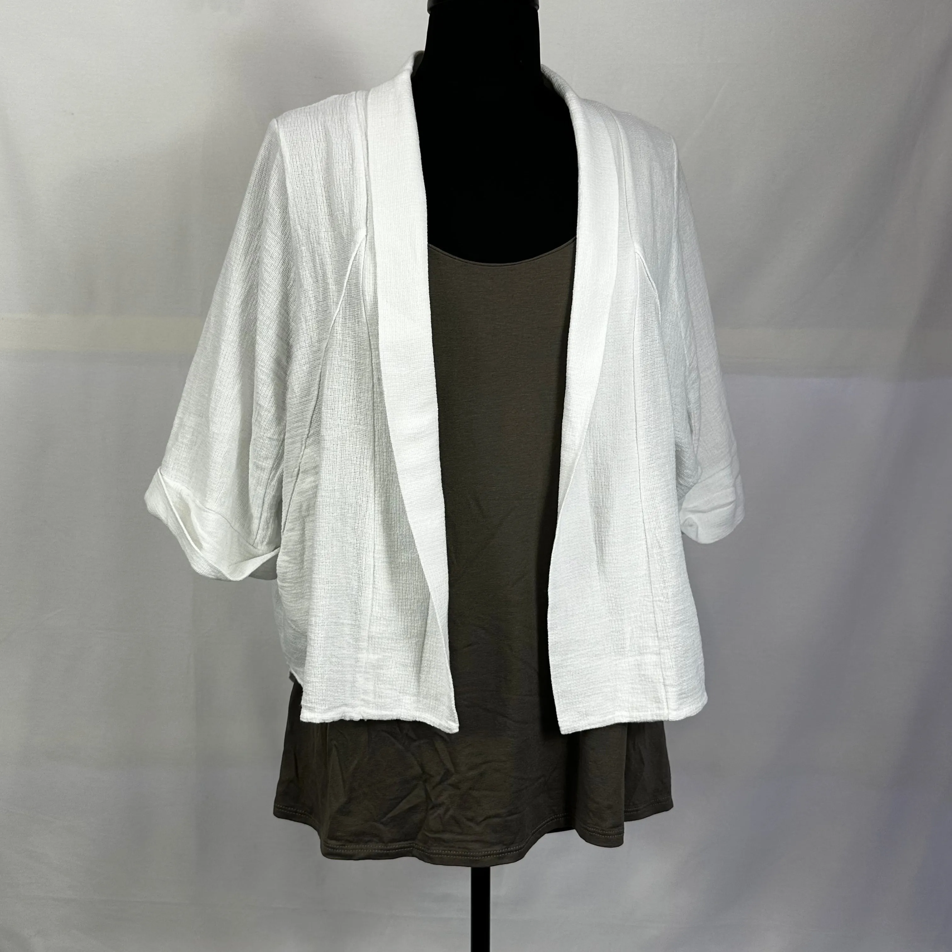 Linen/Cotton Blend Kimono Open Jacket