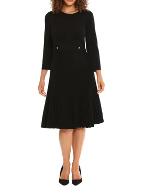 London Times Jewel Neck Pleated Flare Skirt Dress