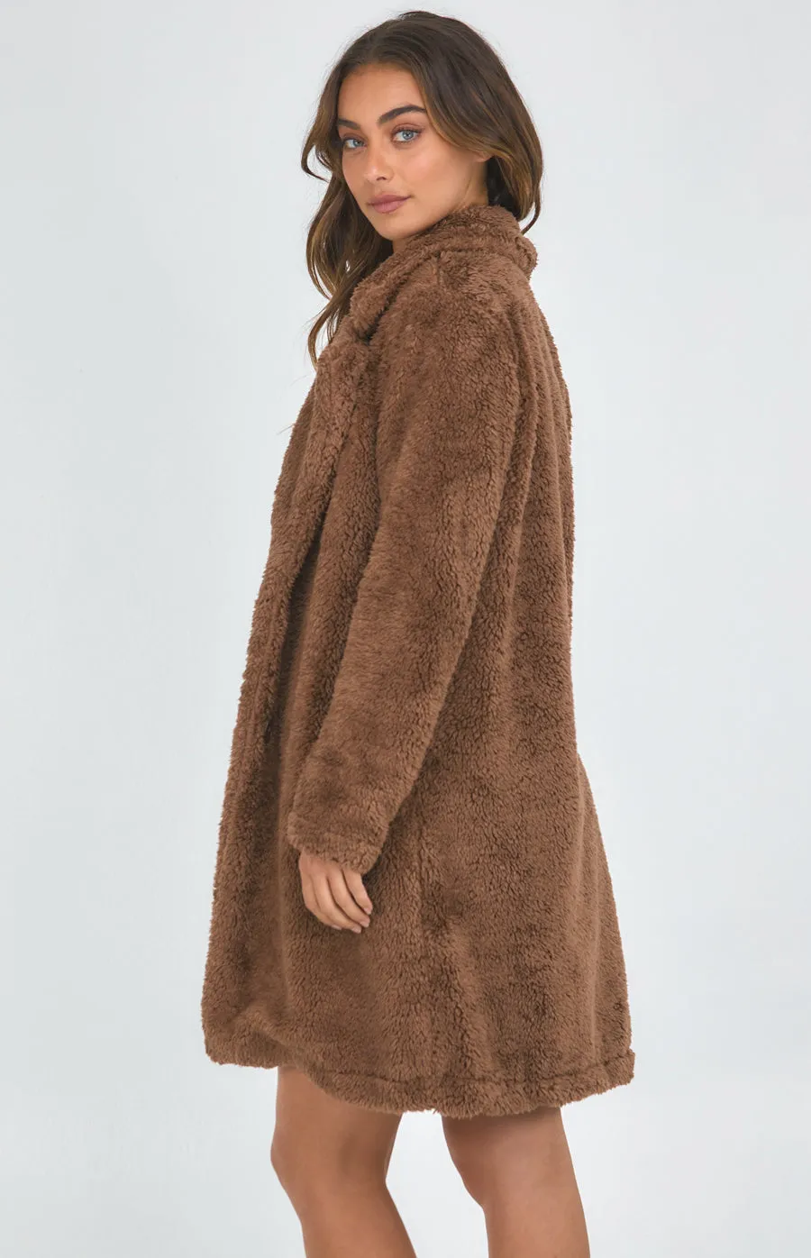 Longline Fluffy Teddy Coat With Functional Pockets