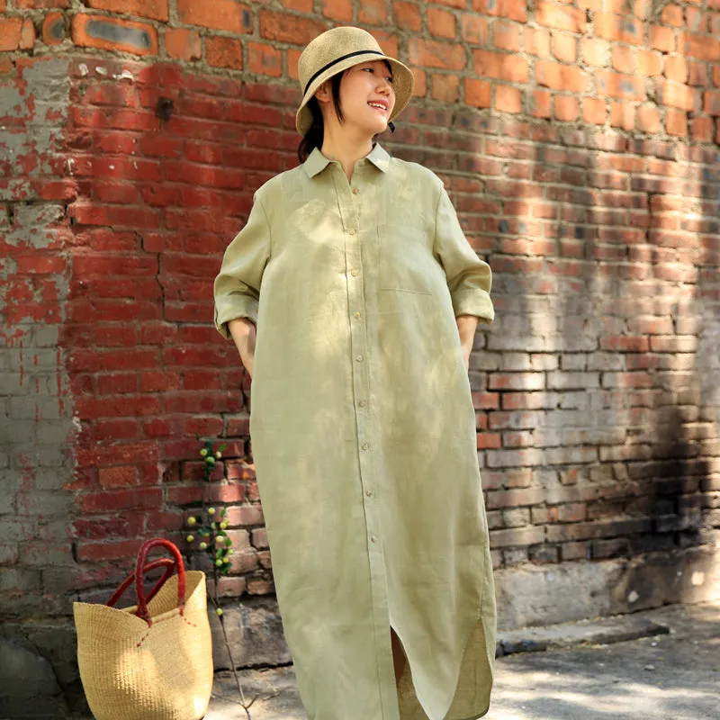 Loose Shirt Button Dress Linen Casual  Maxi Women Dresses Z972910