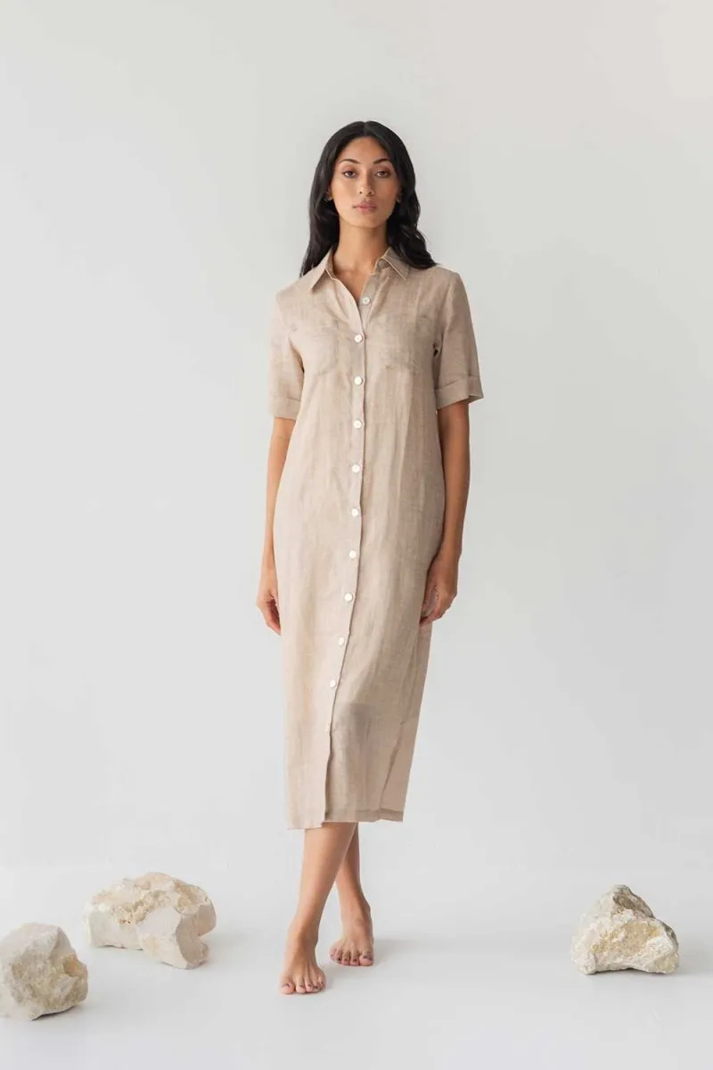 Lumen Shirt Dress in Warm Sand