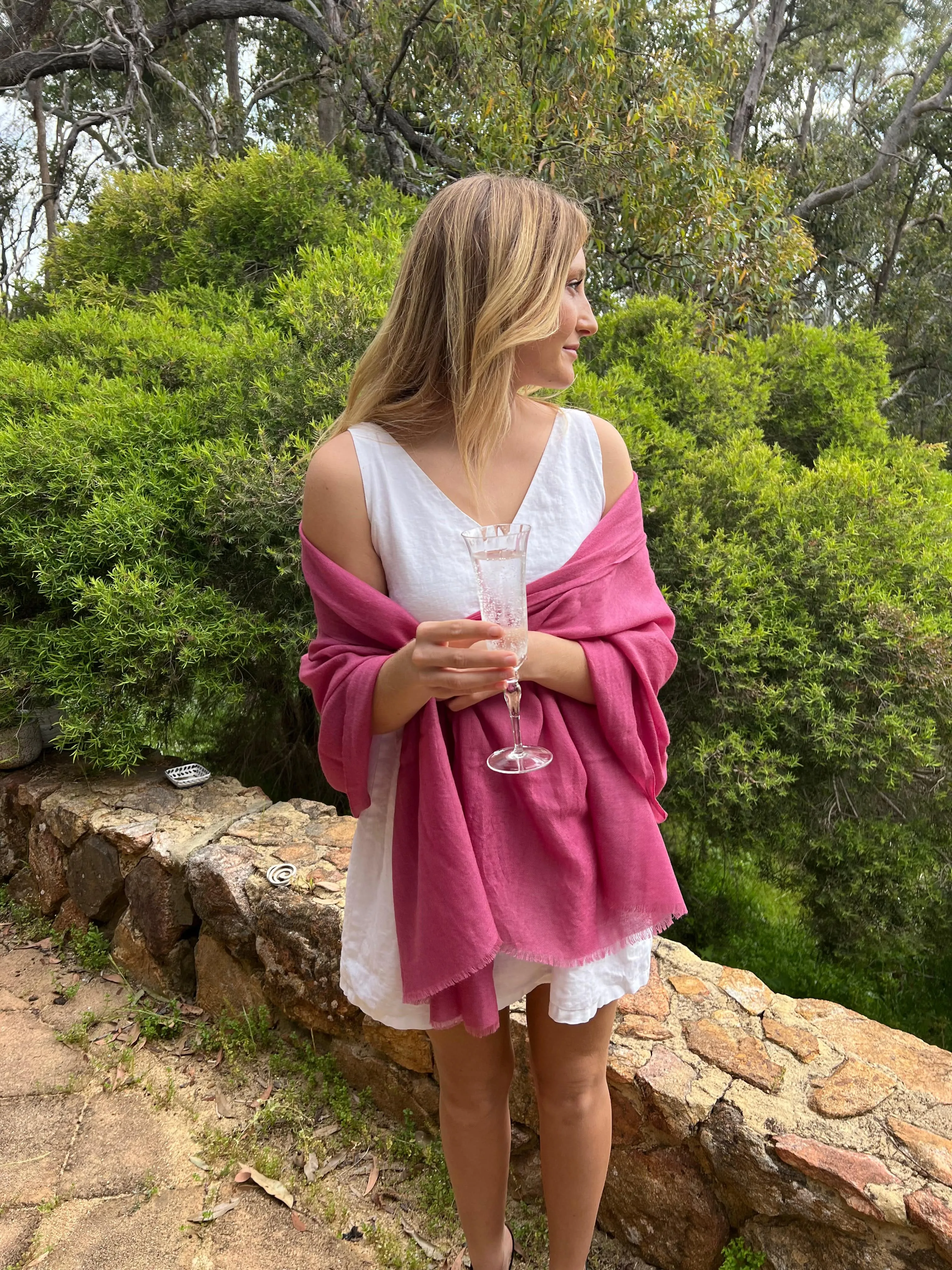 Luxury Shawl - Silk Cashmere - Raspberry