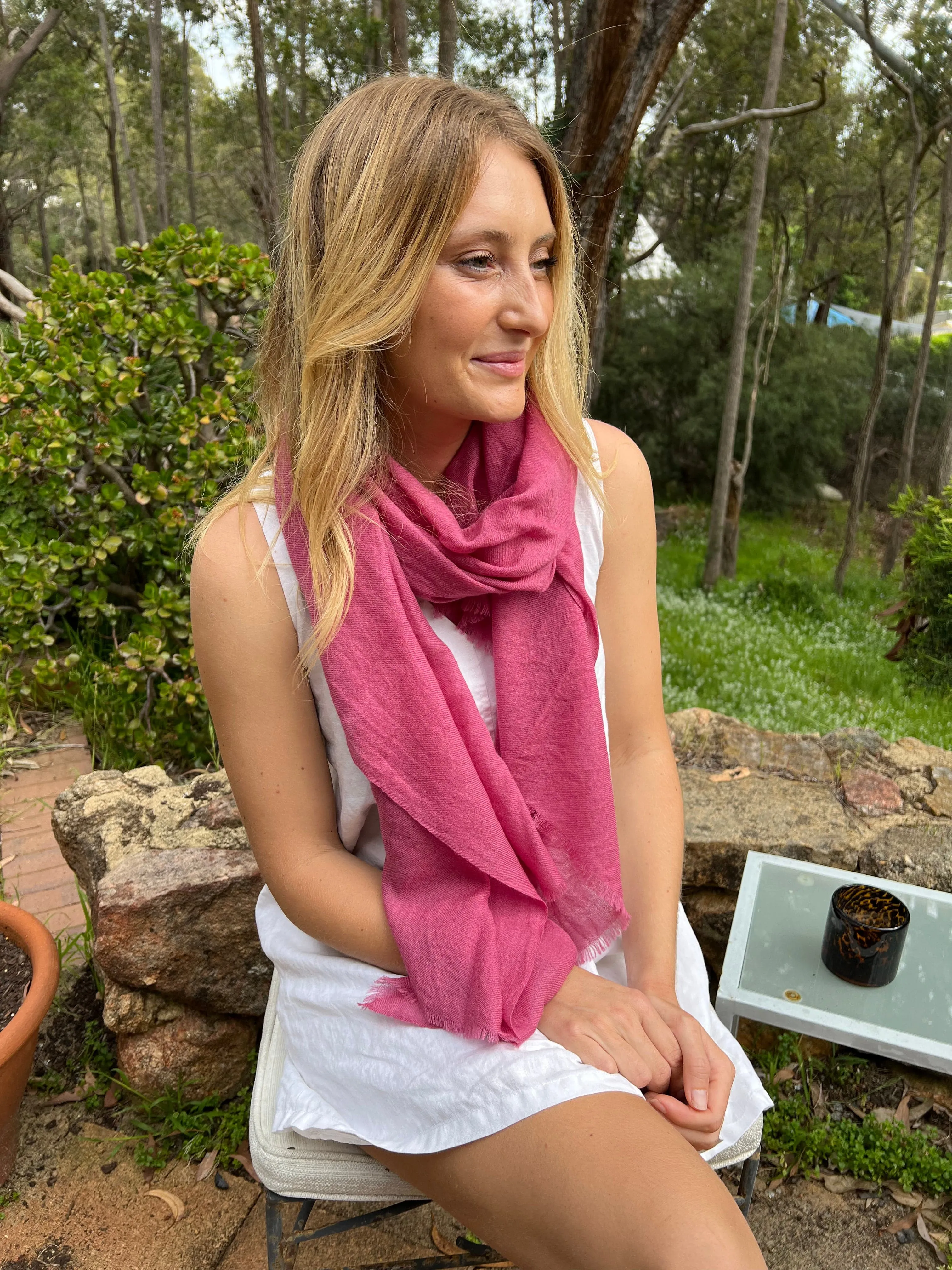 Luxury Shawl - Silk Cashmere - Raspberry