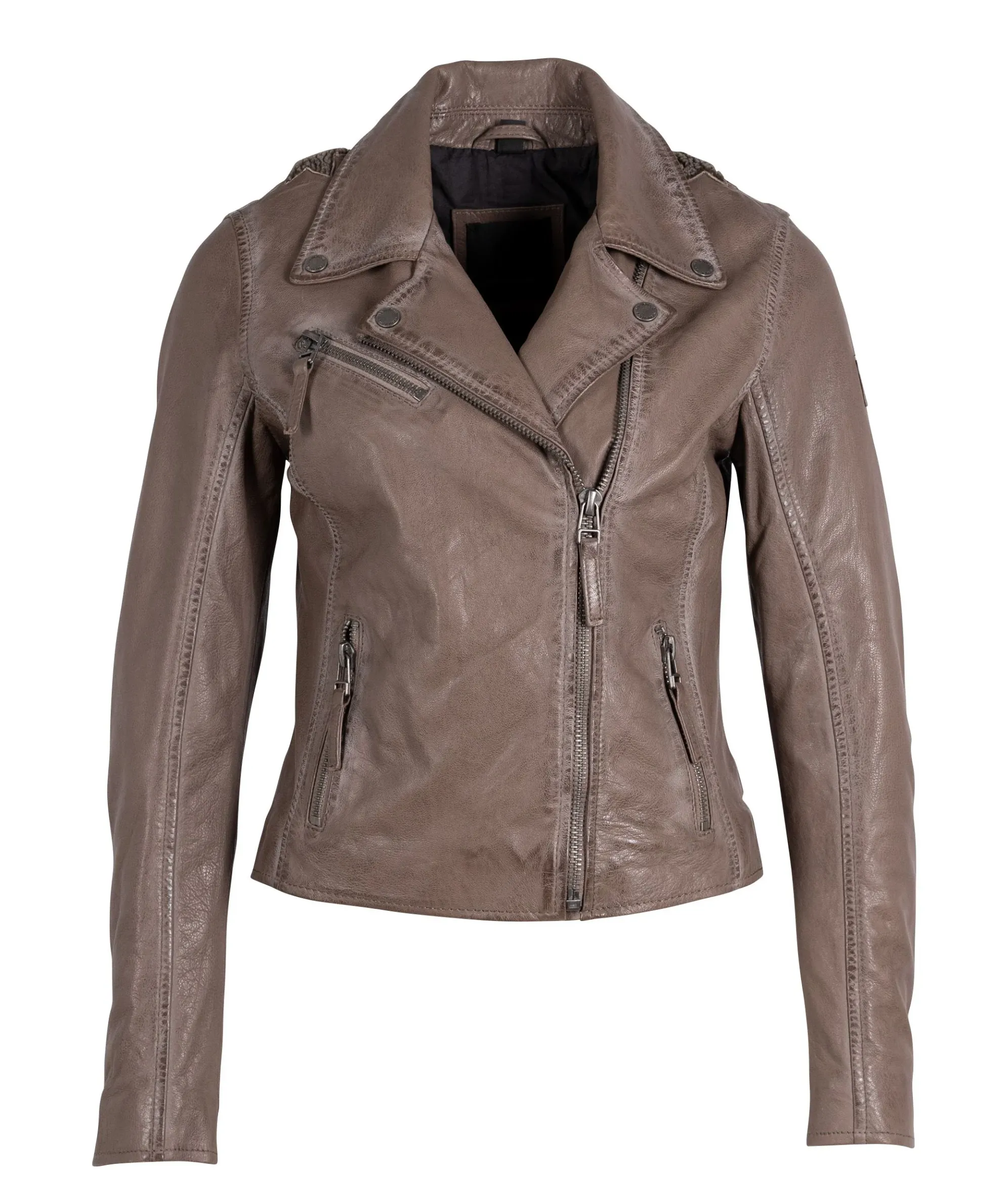 Mauritius - Christy RF Woman's Leather Jacket with Sherpa Stars - Cozy Taupe