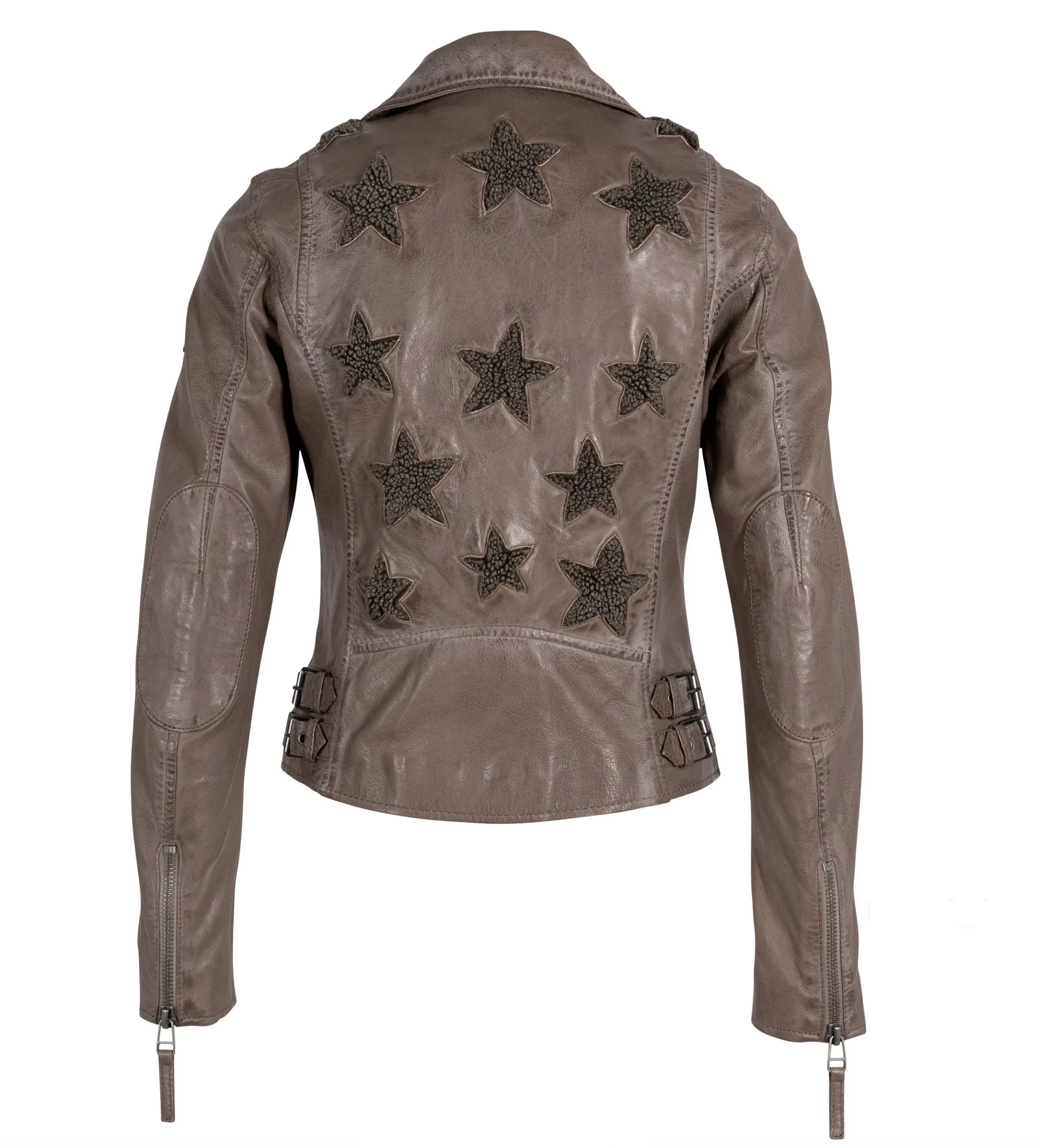 Mauritius - Christy RF Woman's Leather Jacket with Sherpa Stars - Cozy Taupe