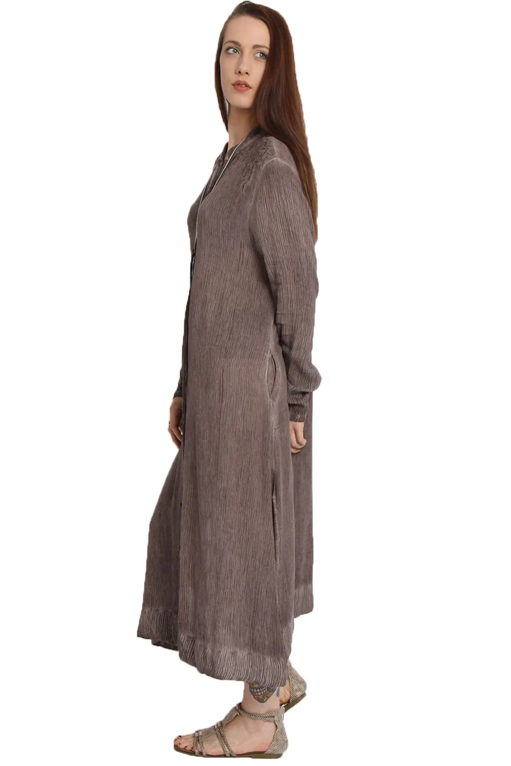 Maxi Shirt Dress With Embroidery And Side Split