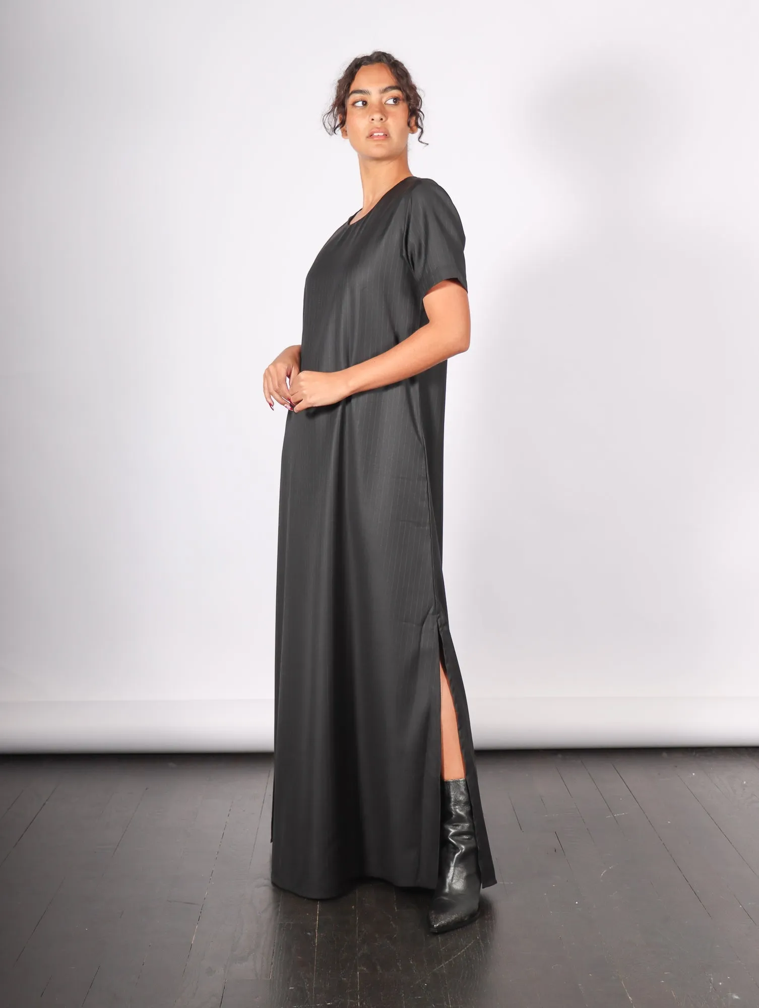 Maxi T-Shirt Dress in Large Scale Pinstripes by Shwetambari