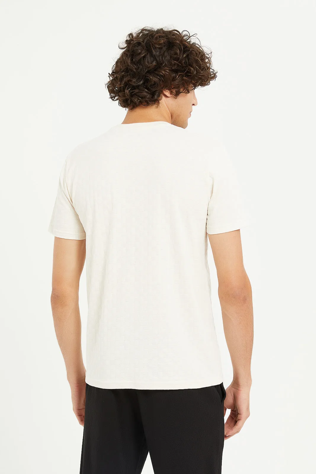 Men Beige Jacquard T-Shirt